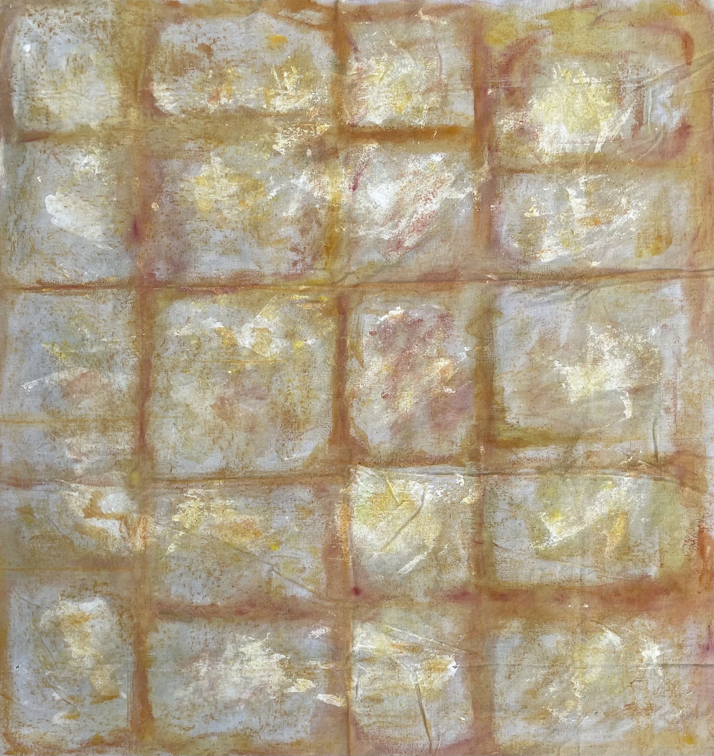 Painting of 5 x 4 irregular squares that resemble cheez-its